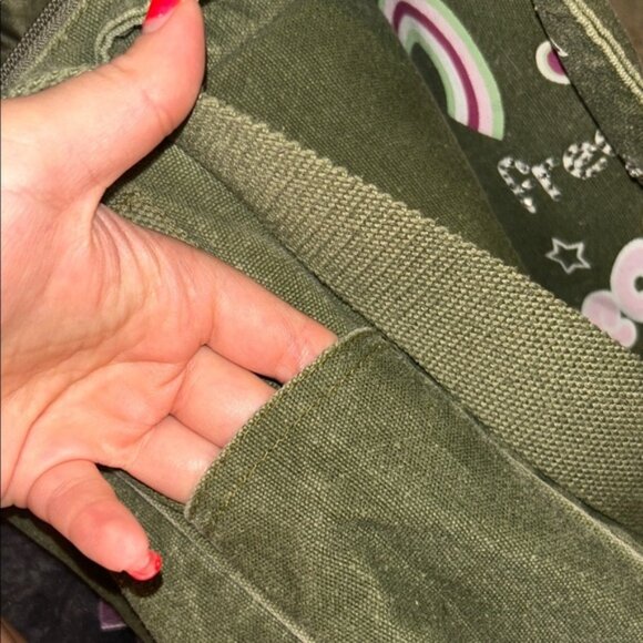 Y2k Green Vintage Canvas Shoulder Bag With Graphic Print - Picture 7 of 9